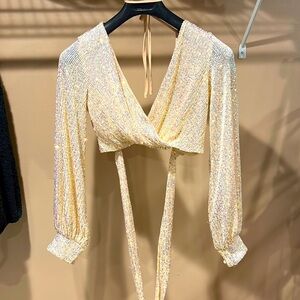 Adika sequined long sleeve cropped tie top